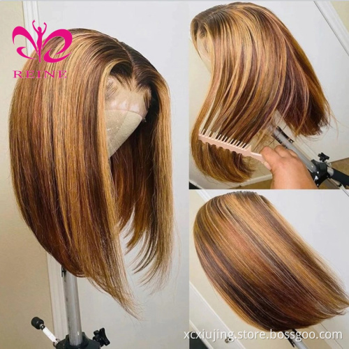 Ombre Color 4/27# BOB Highlight Wigs Short 4x4 Lace Closure BOB Human Hair Wigs Pre plucked For Black Women Lace Closure Wigs